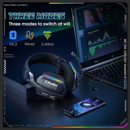 Wireless Gaming Headset: 2.4G/Wired/Bluetooth 3 Modes, Bendable HD Mic, Soft Ear Pads, Immersive Sound for PC/PS4/PS5 – Black