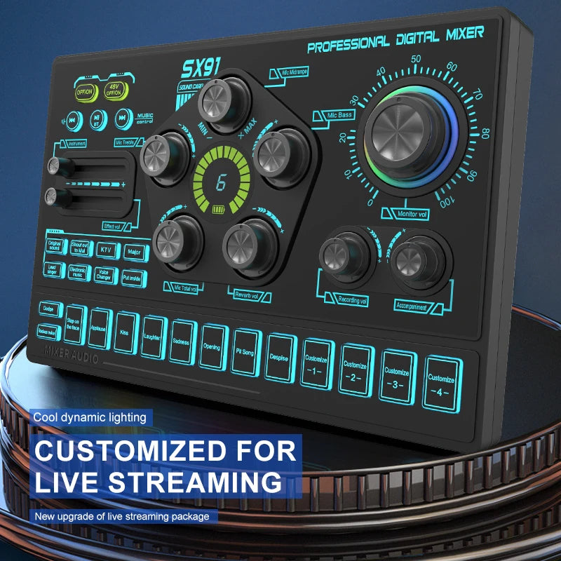 SX91 Sound Card USB Sound Mixer Professional Audio Mixing Console Amplifier For Live Sing PC Computer Laptop Cellphone
