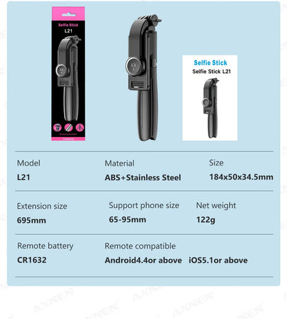 Selfie Stick Tripod for Cell Phone, Mobile Stand Monopod with Wireless Remote for iPhone Samsung Huawei Xiaomi Smartphone