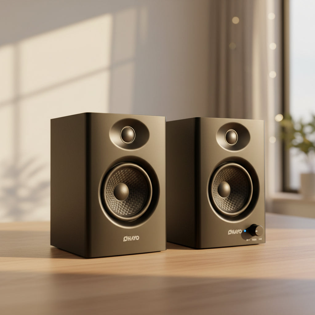 OHAYO Active Bluetooth 5.3 Bookshelf Speakers, 60W MDF Wooden Speaker Unit , 2.0 Computer PC Monitor Gaming Speakers,RCA/AUX/USB
