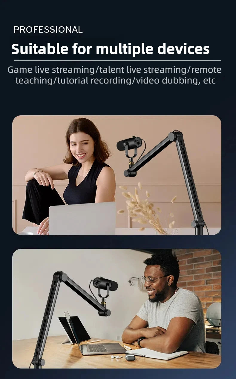 Boom Arm - Adjustable 360° Rotatable Microphone Sturdy Aluminum Alloy Mic Desk, Table Stand Foldable Scissor Stable Mount Arms