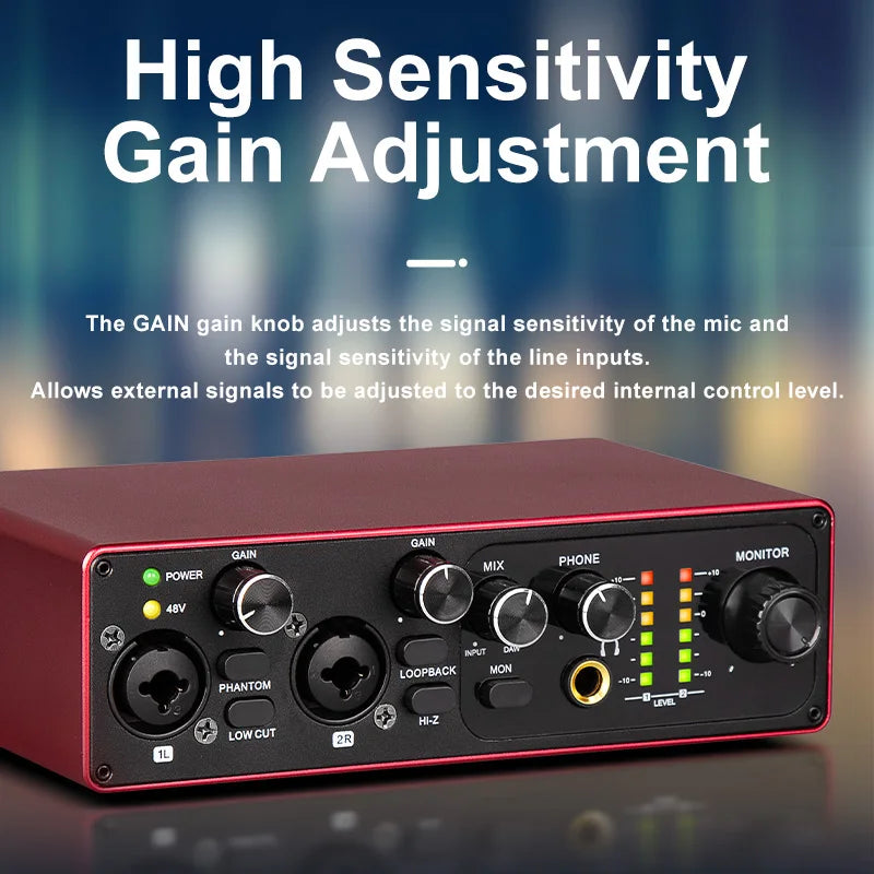 USB Audio Interface Sound Card, High Samping Rate, Noise-Free for Content Creators &amp; Musicians, for Computer Recording