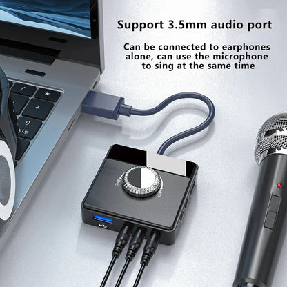 USB External Sound Card 3 Ports USB 2.0 to 3.5mm Sound Card with Volume Control Driver-Free Volume Adjustable Sound Card