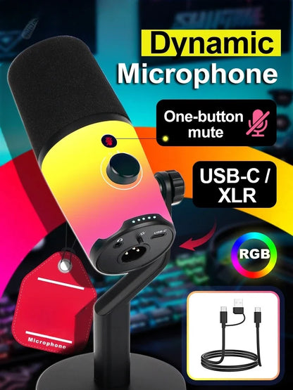 G-MARK USB Dynamic Microphone PC Computer Cardioid Podcast Mic Video Streaming RGB Mute