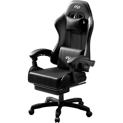 Ergonomic Gaming Chair, PU Leather Computer Office Chair for Adults, Adjustable Height &amp; Reclining Backrest Angle, 360° Swivel Gaming Desk Chair with Lumbar Support, Headrest and Retractable Footrest