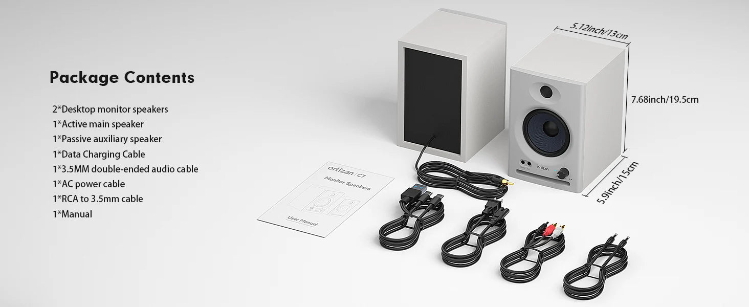 Ortizan Audio Bookshelf Active Speakers Studio Monitor，Bluetooth 5.3 Wireless Computer TV PC USB DAC HiFi Home Subwoofer System