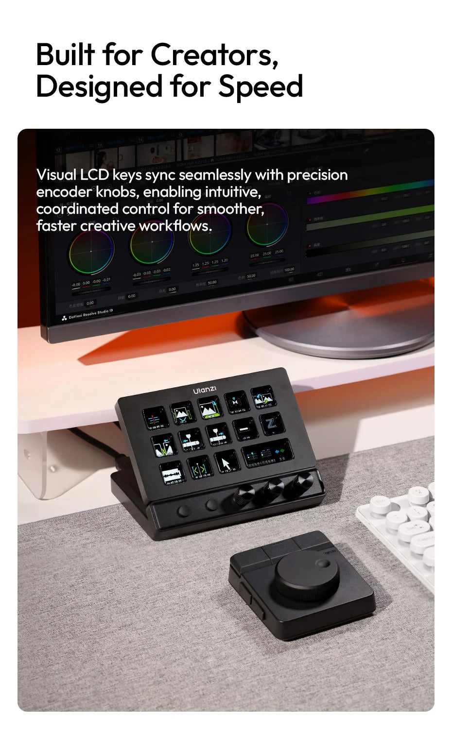 Ulanzi D200X 8 in 1 Stream Deck Keyboard 14 LCD Keys Stream Controler for Video Editing Game Live Content Creation Studio Light
