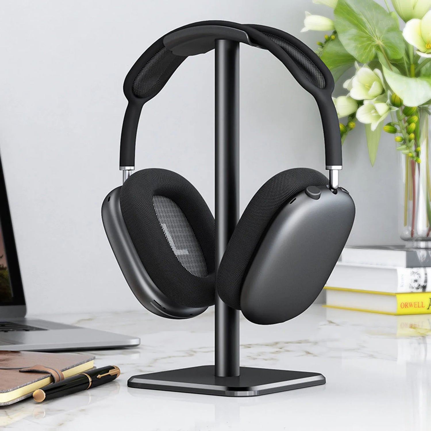 Headphone Stand Rounded Corner Anti Slip Base TPU Tray Sturdy Metal Bar Headset Holder for Home Gaming Office