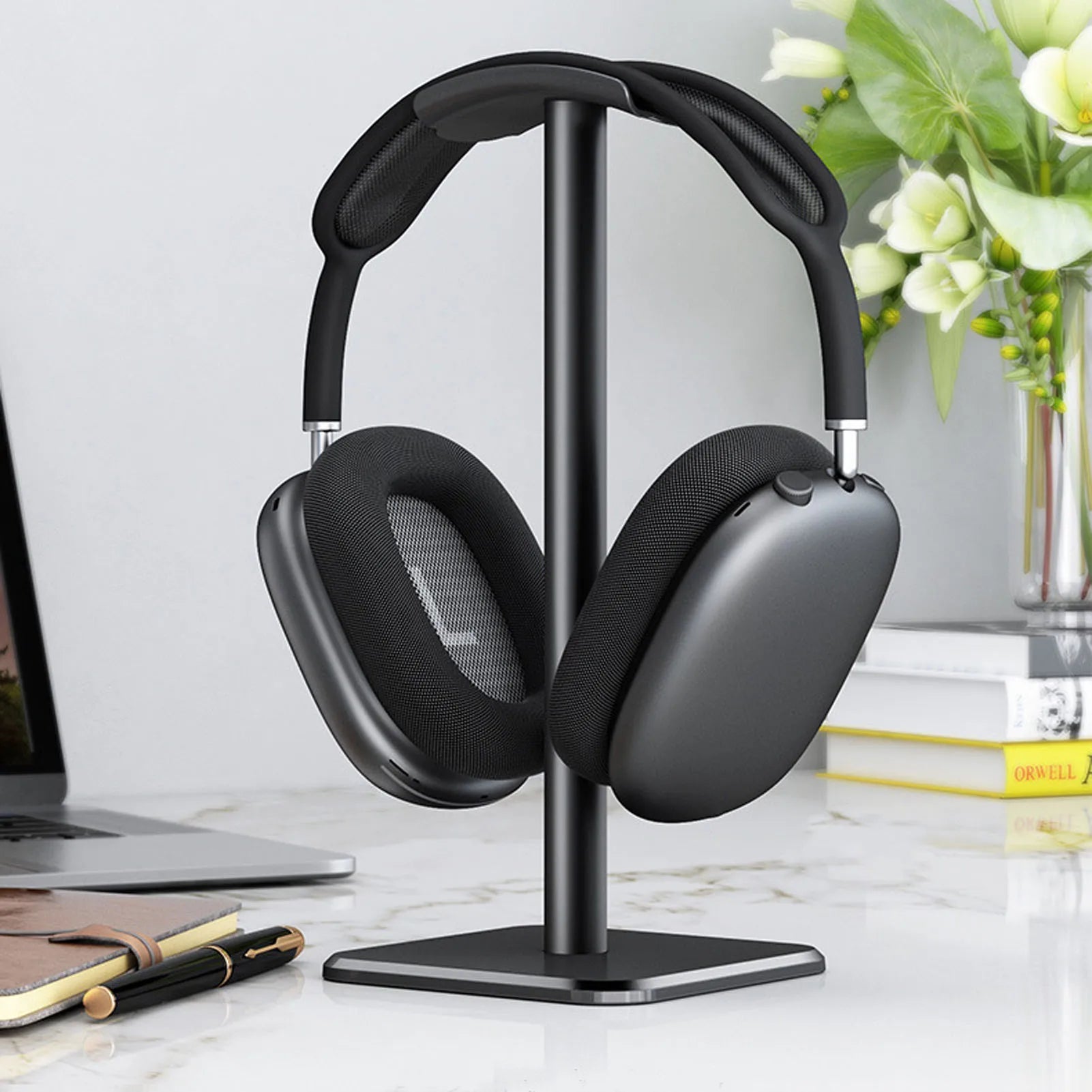 Headphone Stand Rounded Corner Anti Slip Base TPU Tray Sturdy Metal Bar Headset Holder for Home Gaming Office