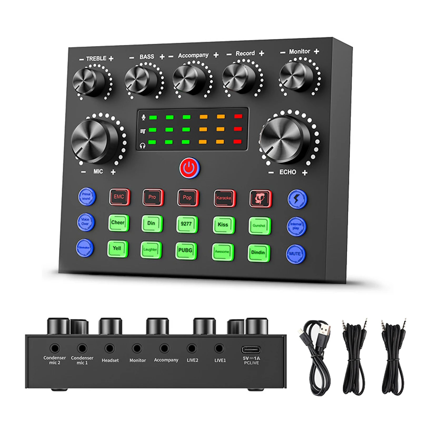 V8S Professional Sound Card with Voice Changer - 10 Sound Effects for PC Gaming, Karaoke, Live Streaming &amp; Recording Studio