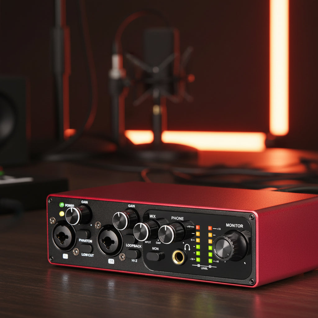 USB Audio Interface Sound Card, High Samping Rate, Noise-Free for Content Creators &amp; Musicians, for Computer Recording