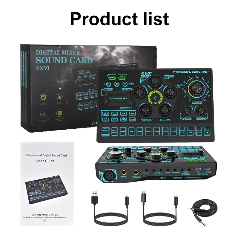 SX91 Sound Card USB Sound Mixer Professional Audio Mixing Console Amplifier For Live Sing PC Computer Laptop Cellphone