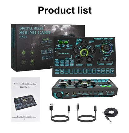 SX91 Sound Card USB Sound Mixer Professional Audio Mixing Console Amplifier For Live Sing PC Computer Laptop Cellphone