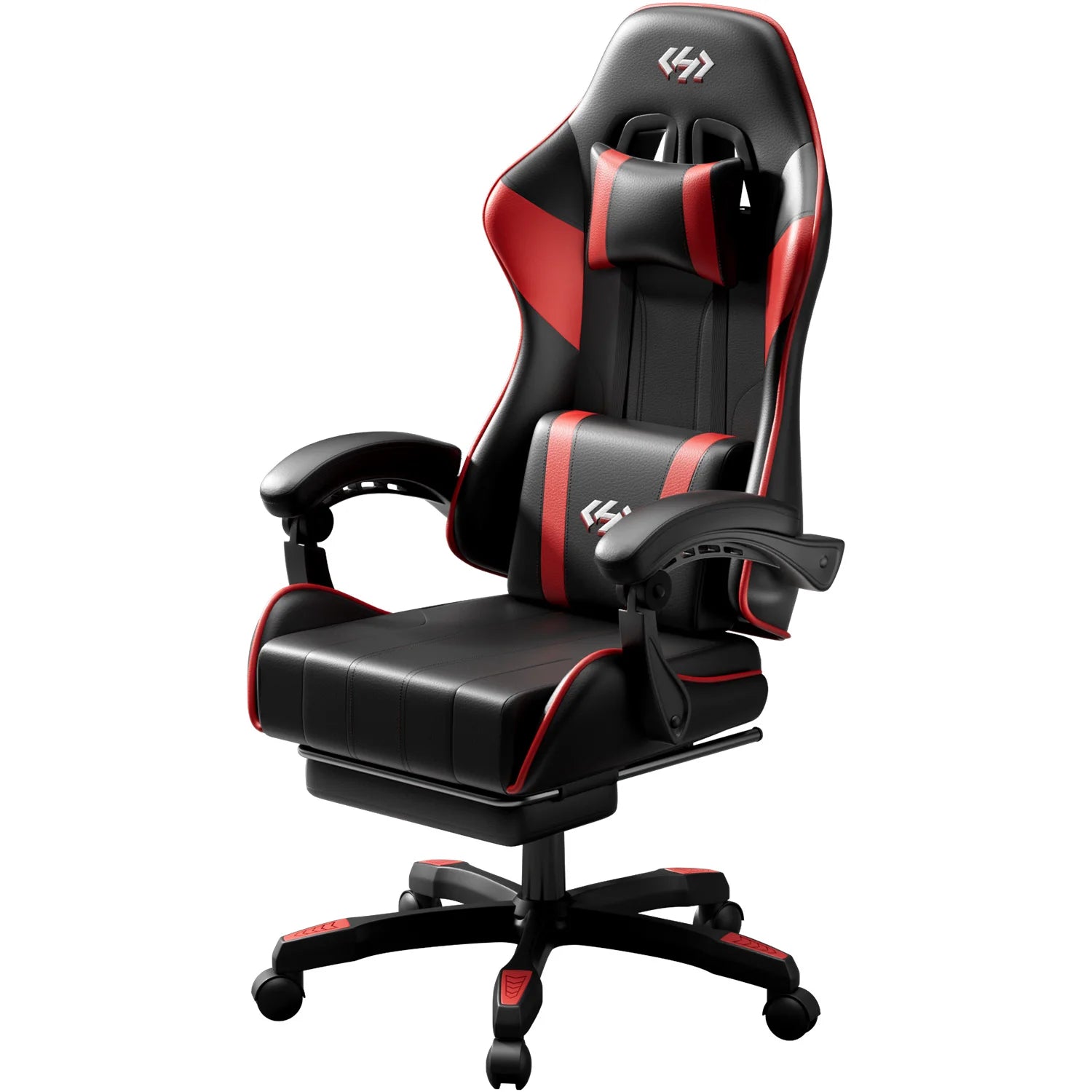 Ergonomic Gaming Chair, PU Leather Computer Office Chair for Adults, Adjustable Height &amp; Reclining Backrest Angle, 360° Swivel Gaming Desk Chair with Lumbar Support, Headrest and Retractable Footrest