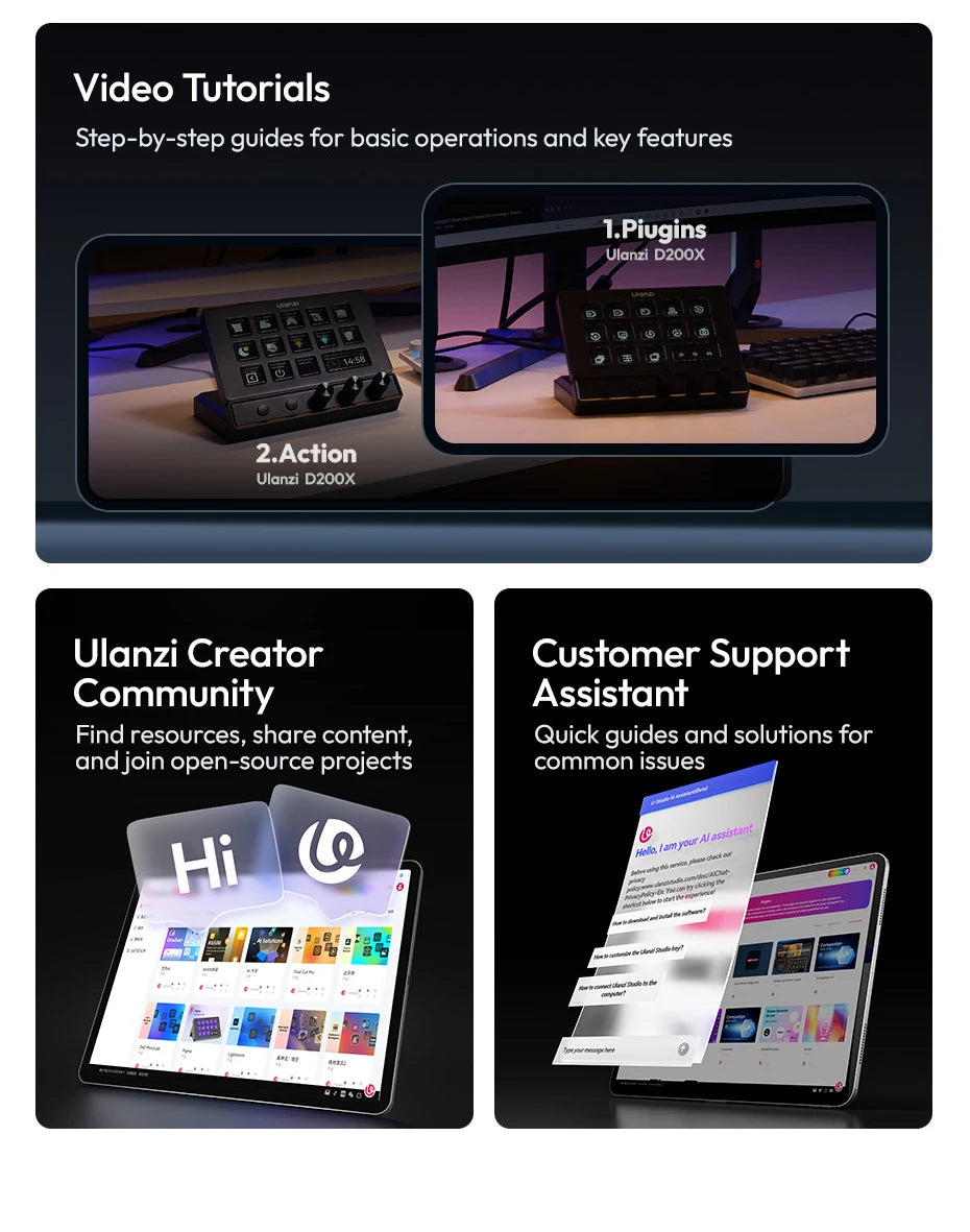Ulanzi D200X 8 in 1 Stream Deck Keyboard 14 LCD Keys Stream Controler for Video Editing Game Live Content Creation Studio Light