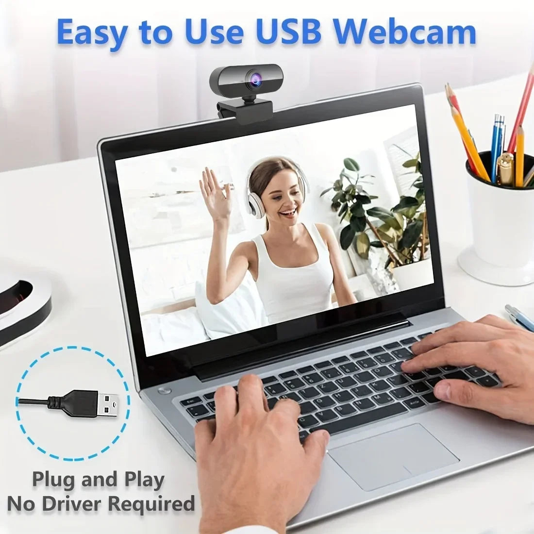 Webcam 1080P Web Cam for Pc Drive-free USB Rotatable Camera with Microphone for Desktop Computer for Video Calling Conference