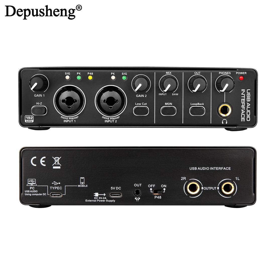Professional Sound Card Depusheng MD32 Audio Interface TYPE-C with Monitoring Electric Guitar Live Recording For Studio Singing