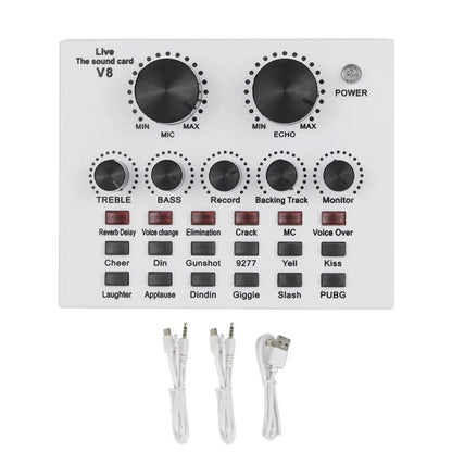 Audio Mixer V8 Sound Card Karaoke Recording Professional Mic Sound Card Portable Studio Record External Sound Card Webcast Live