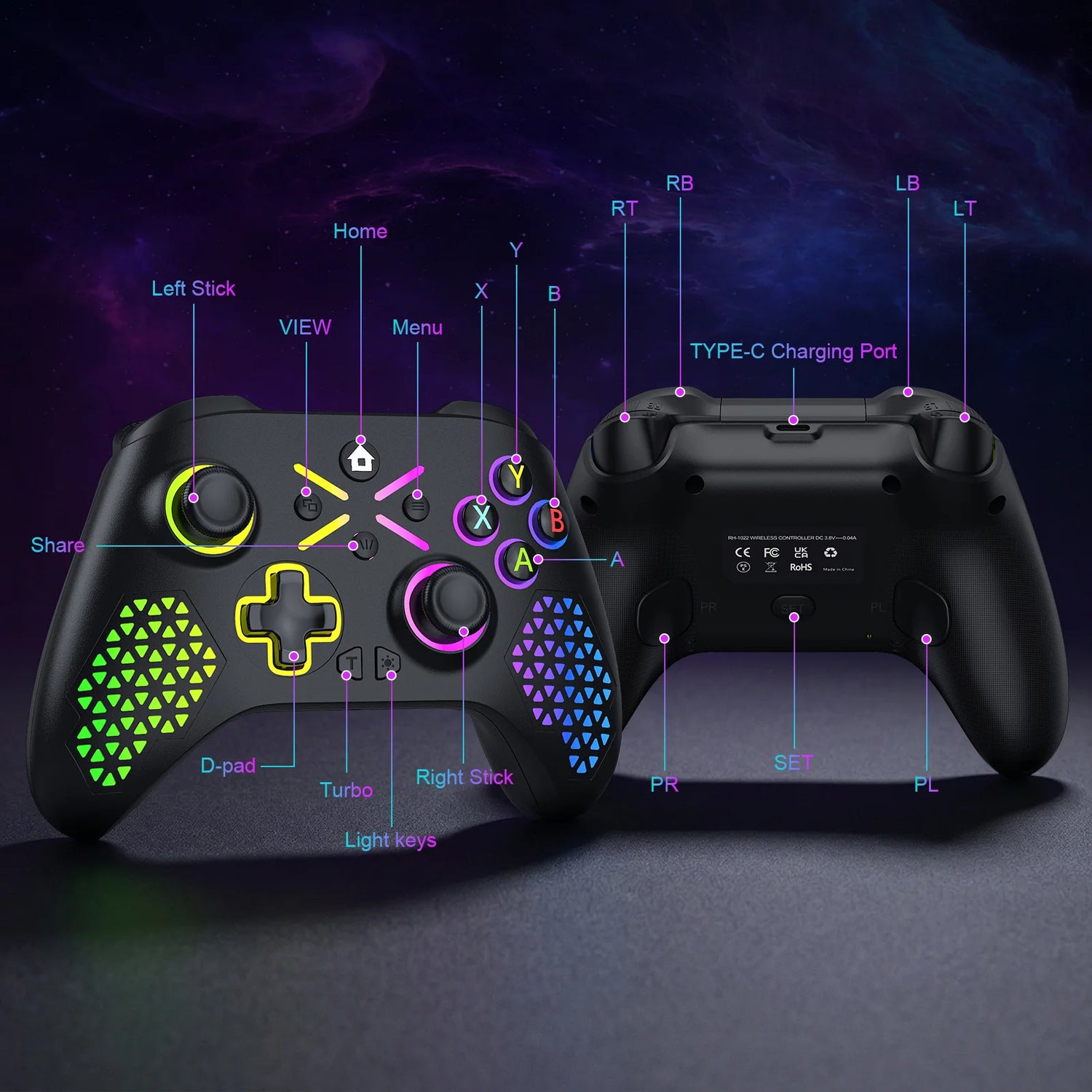 RGB Wireless For Xbox Controller Xbox One/xbox Series X/S/PC With 650mah Battery gamepad Multi-Function Joystick Controller