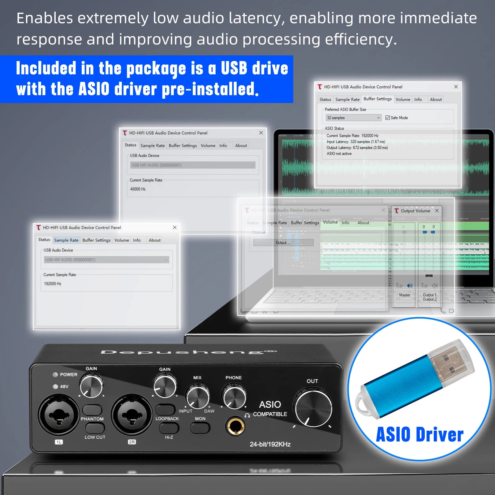 MQ44 ASIO Audio Professional Sound Card 4 Channel 4in 4out USB Audio Interface for Live Recording