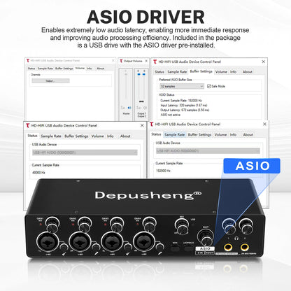 MQ22/44 ASIO Audio Professional Sound Card 2/4 Channel USB Audio Interface for Live Recording
