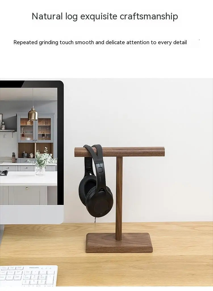 Wooden Stand Holder for Headset Display Shelf Desk Hanger T Shape Headphones Stands Storage Brackets Home Storage Organizer