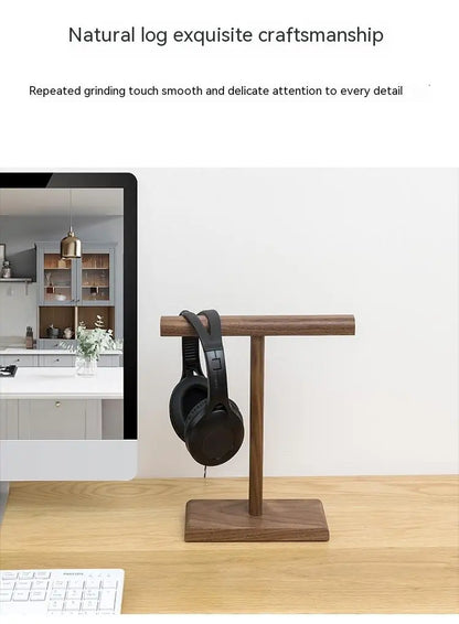 Wooden Stand Holder for Headset Display Shelf Desk Hanger T Shape Headphones Stands Storage Brackets Home Storage Organizer