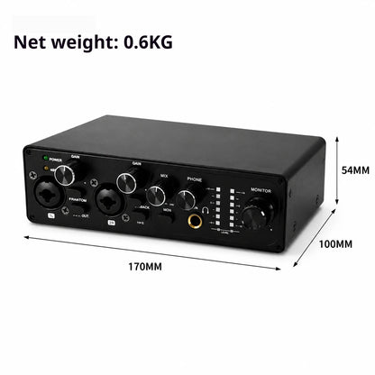 2 Channel USB Audio Interface with 48V Phantom Power Low Noise Sound Card for PC - Ideal for Recording Podcasts Guitar And Live