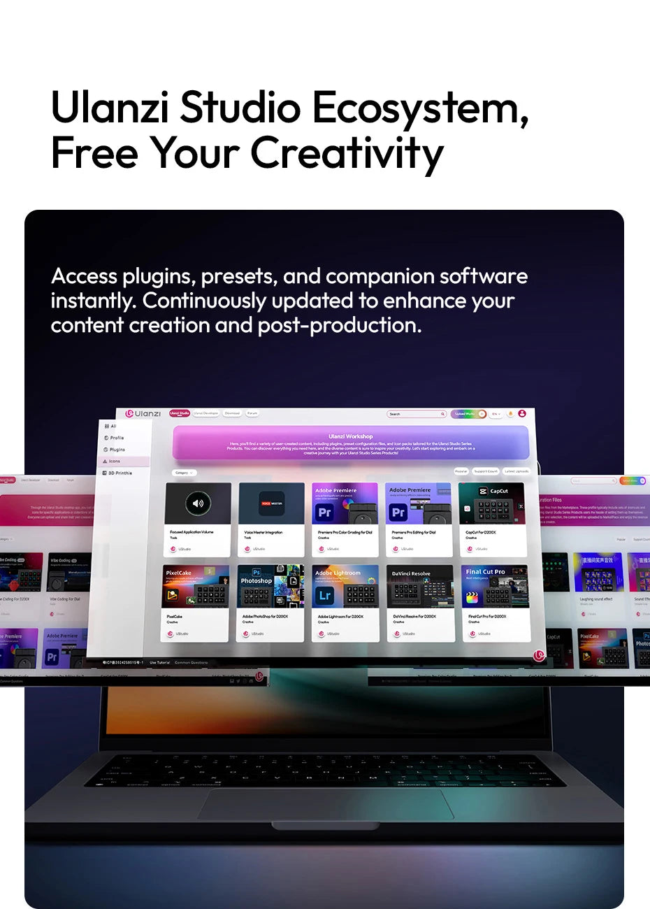 Ulanzi D200X 8 in 1 Stream Deck Keyboard 14 LCD Keys Stream Controler for Video Editing Game Live Content Creation Studio Light