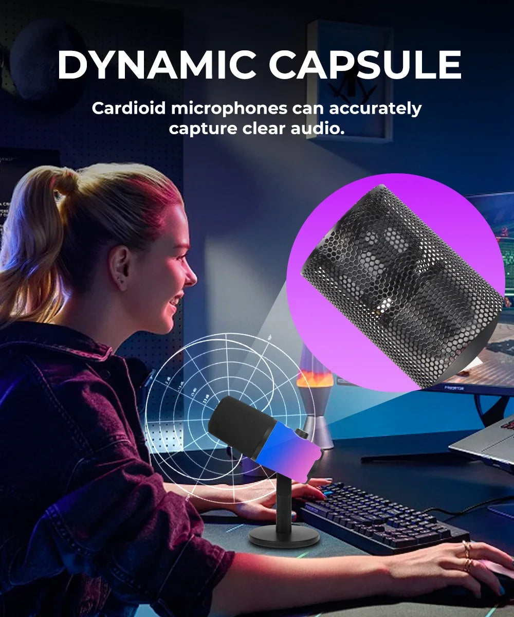G-MARK USB Dynamic Microphone PC Computer Cardioid Podcast Mic Video Streaming RGB Mute