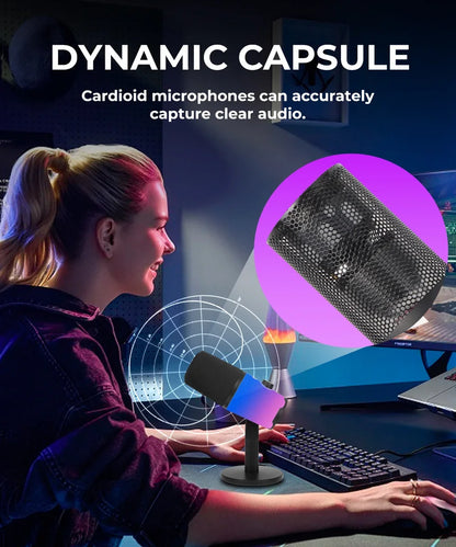G-MARK USB Dynamic Microphone PC Computer Cardioid Podcast Mic Video Streaming RGB Mute