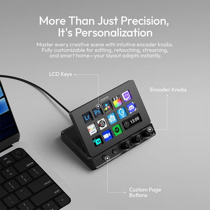 Ulanzi D200X 8 in 1 Stream Deck Keyboard 14 LCD Keys Stream Controler for Video Editing Game Live Content Creation Studio Light