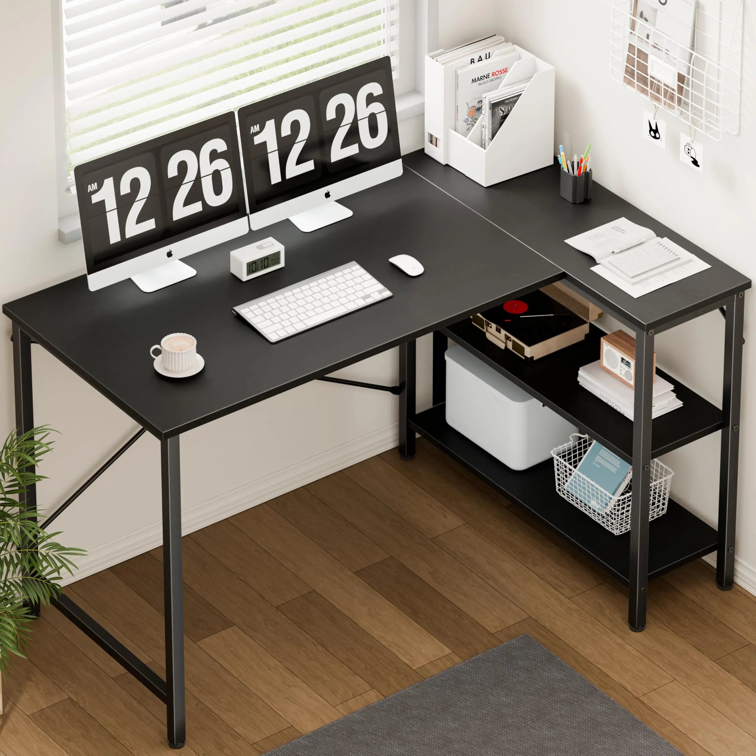 JHK L Shaped Desk 47 Inch Computer Desk Gaming Furniture Corner Desks Home Office PC Table with Reversible Storage Shelves