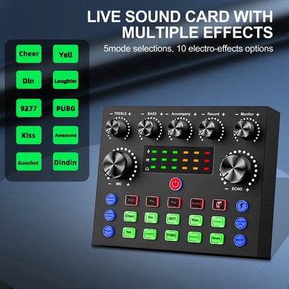 V8S Professional Sound Card with Voice Changer - 10 Sound Effects for PC Gaming, Karaoke, Live Streaming &amp; Recording Studio