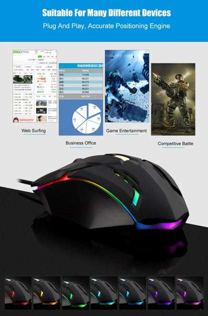 Ergonomic gaming mouse, suitable for desktop and laptop computers, 4-button USB RGB backlit mouse