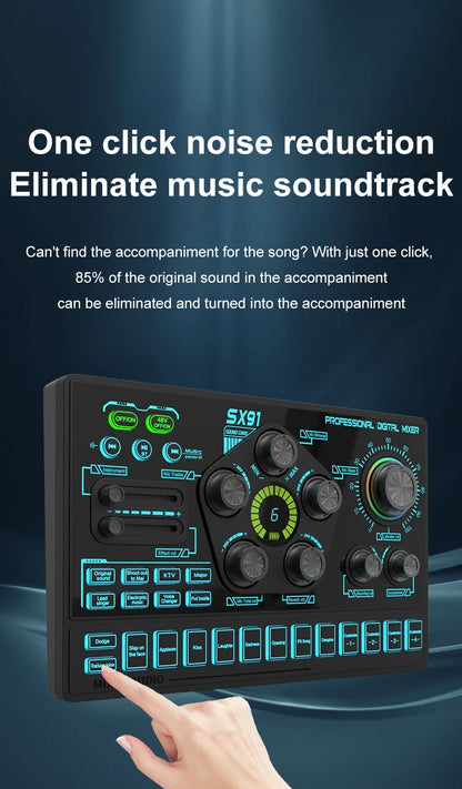 SX91 Sound Card USB Sound Mixer Professional Audio Mixing Console Amplifier For Live Sing PC Computer Laptop Cellphone