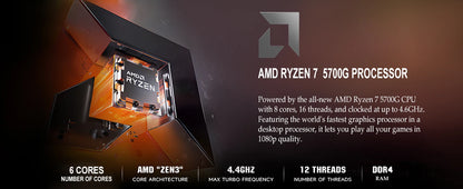 Ningmei Lumishore Gaming Pc Amd Ryzen 7 5700g 16Gb Ram 1Tb Ssd Wifi Windows 11 Gaming Pc