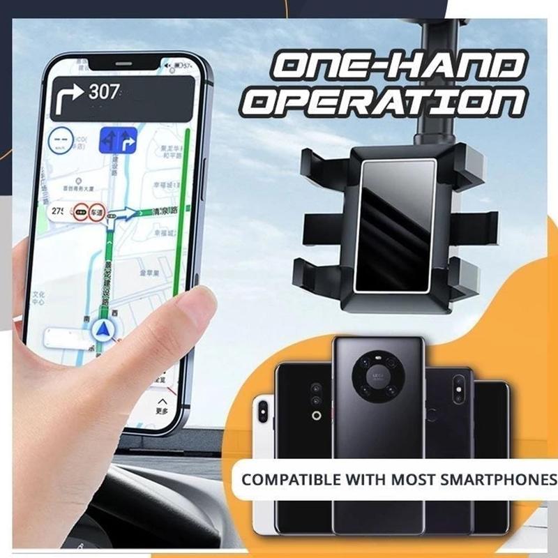 Multifunctional 360 Rear View Mirror For Car Rotatable And Retractable Car Phone Holder