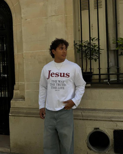 Jesus Is The Way Hoodie T-Shirt With A Crew Neck And Long Sleeves