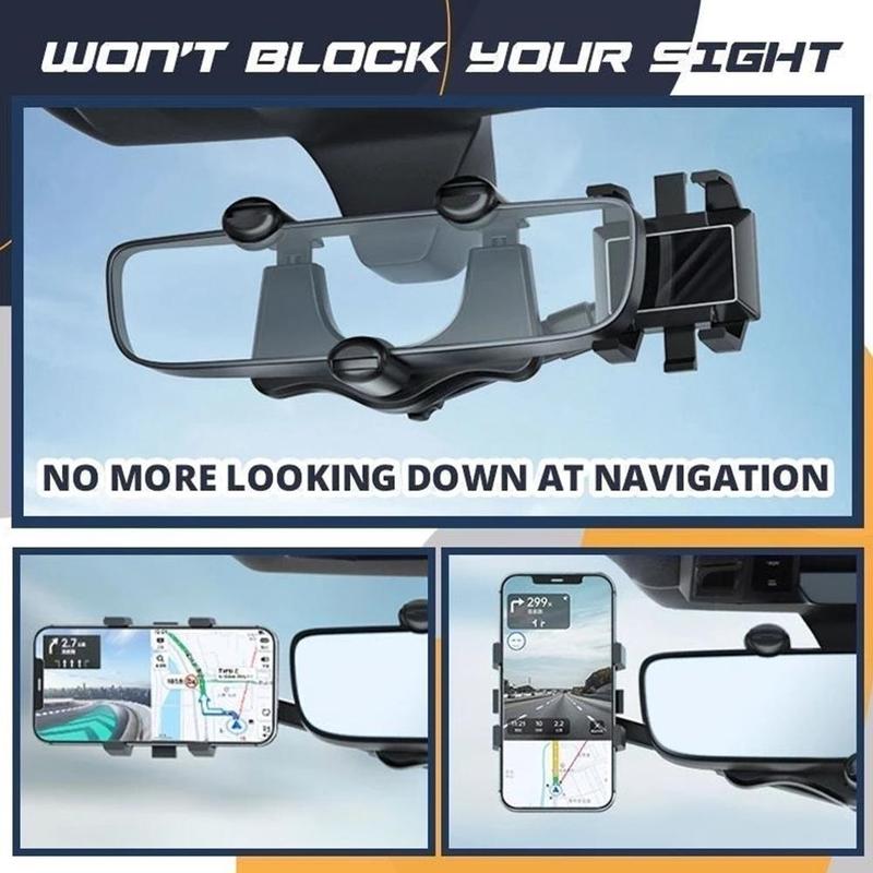 Multifunctional 360 Rear View Mirror For Car Rotatable And Retractable Car Phone Holder