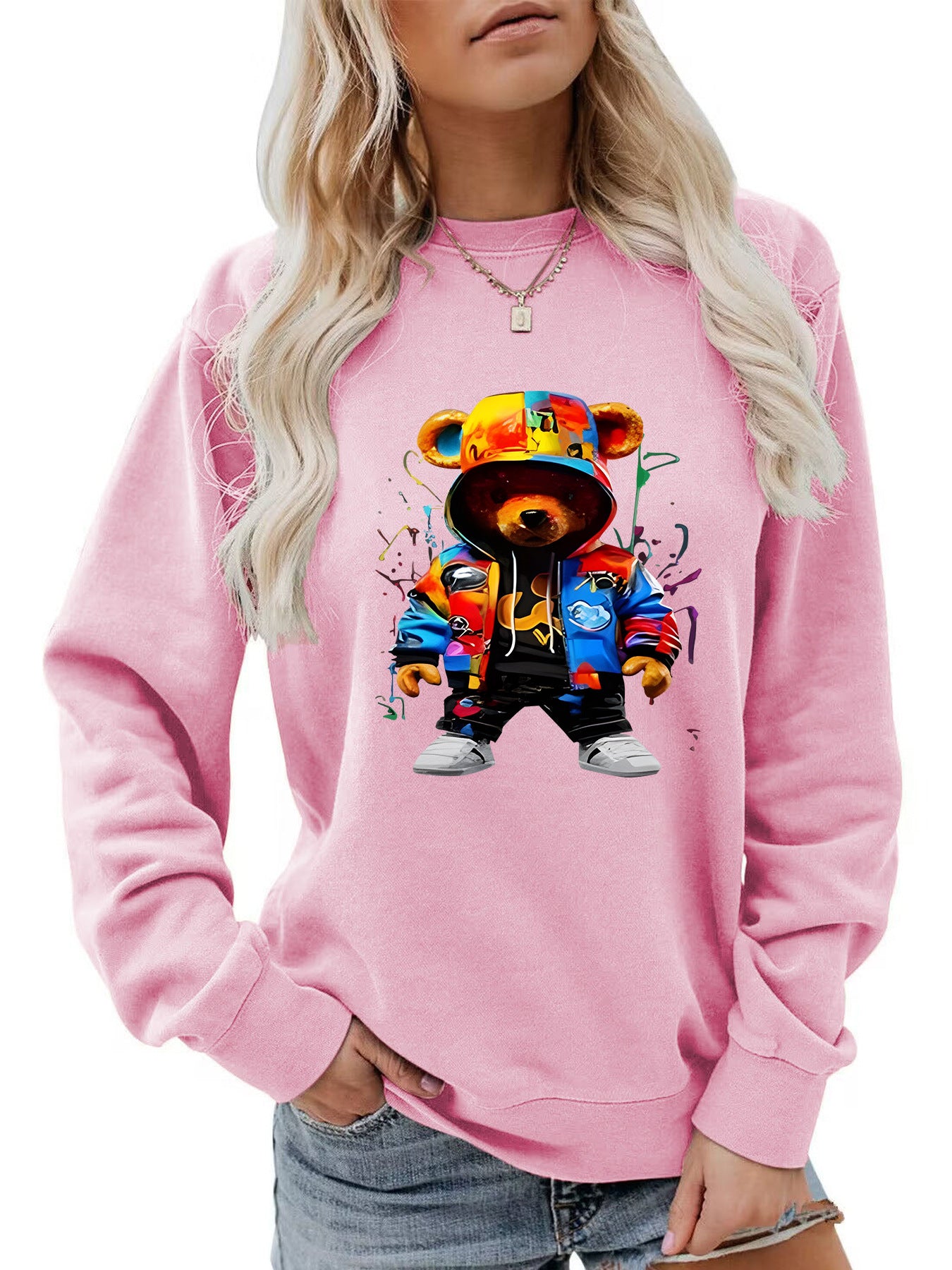 Women's Clothing Heel Wrapped Collar Brushed Hoody Round Neck Cartoon