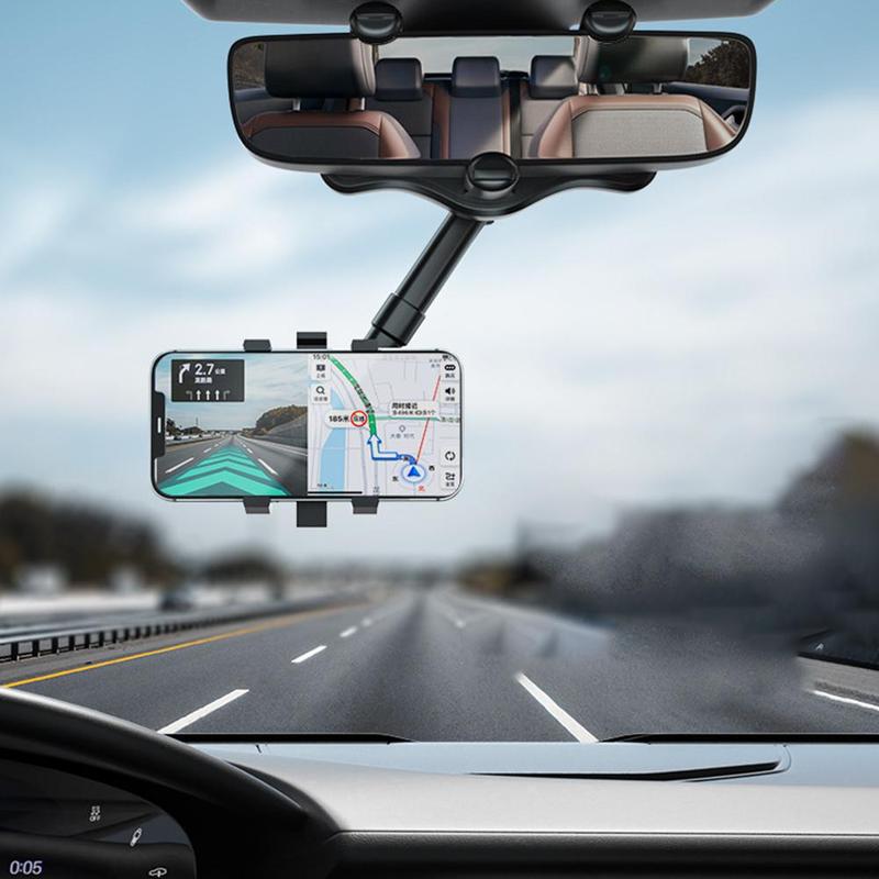 Multifunctional 360 Rear View Mirror For Car Rotatable And Retractable Car Phone Holder