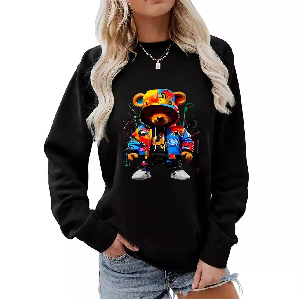 Women's Clothing Heel Wrapped Collar Brushed Hoody Round Neck Cartoon