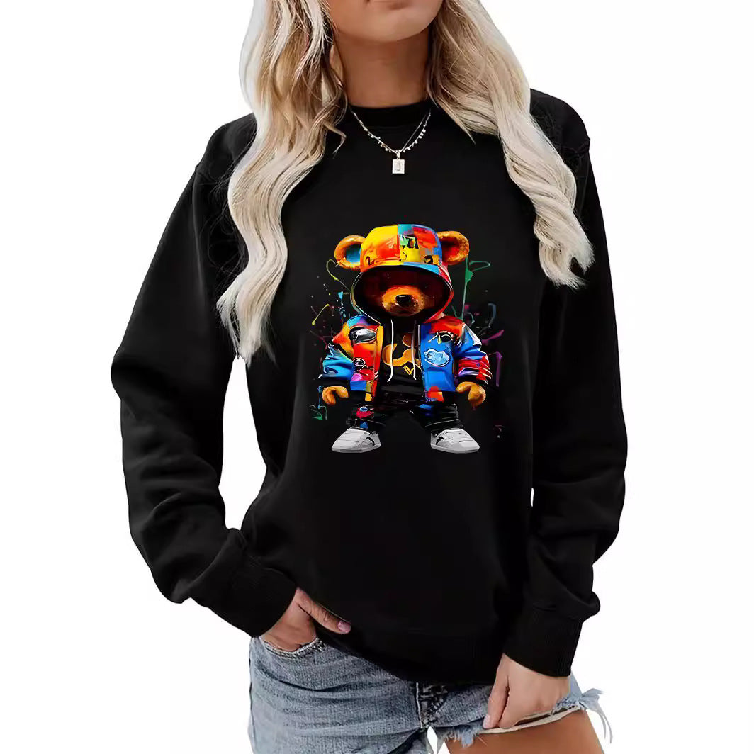 Women's Clothing Heel Wrapped Collar Brushed Hoody Round Neck Cartoon