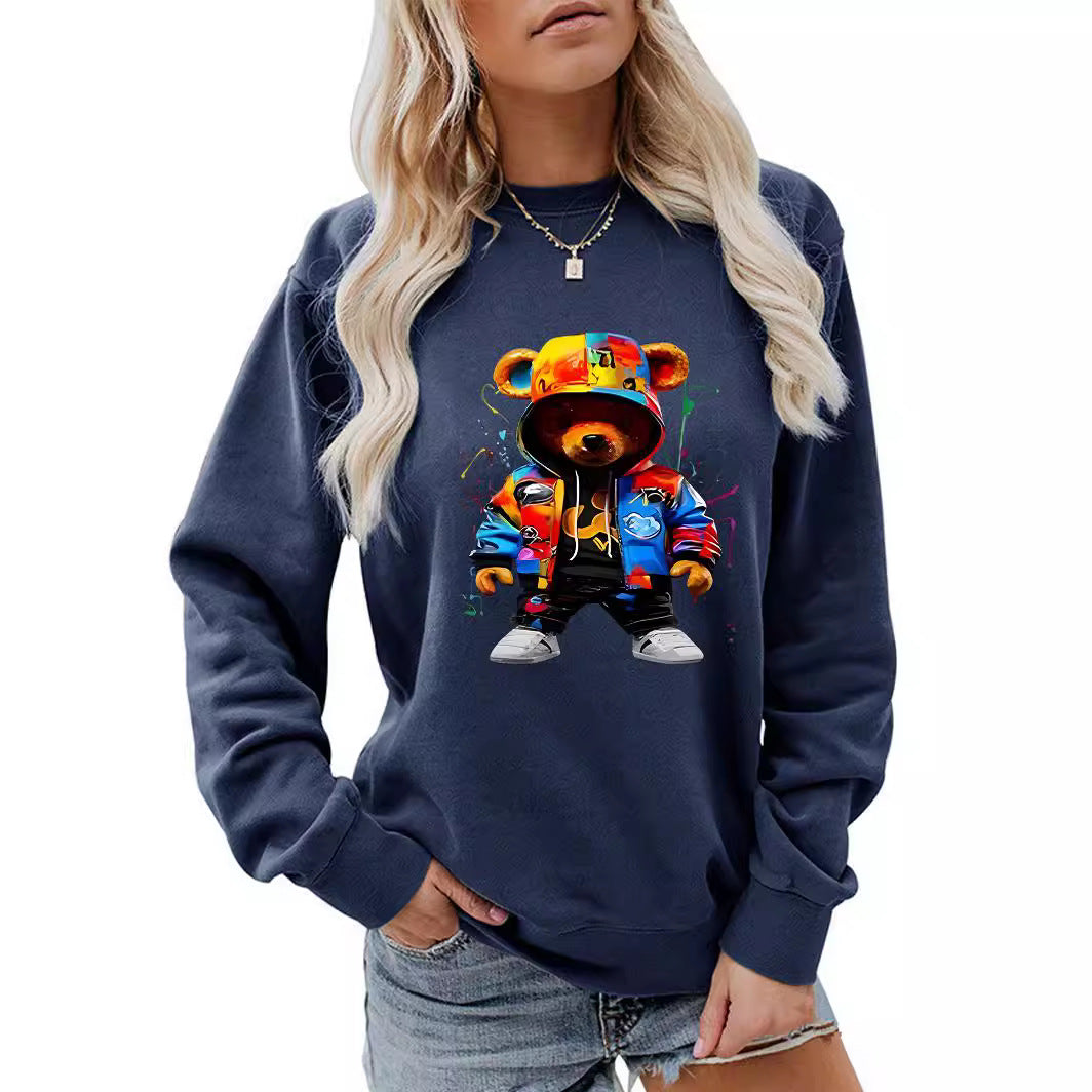 Women's Clothing Heel Wrapped Collar Brushed Hoody Round Neck Cartoon