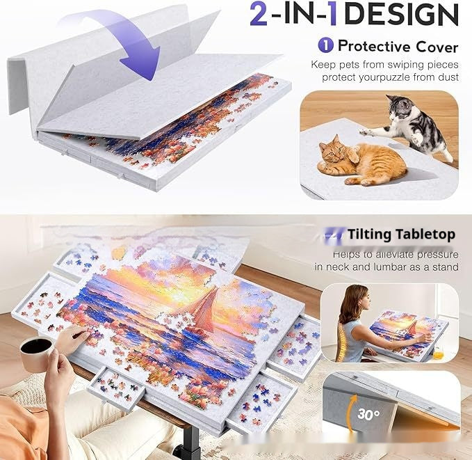 Puzzle Table Board With Bracket Cover 6 Drawers Portable Puzzle
