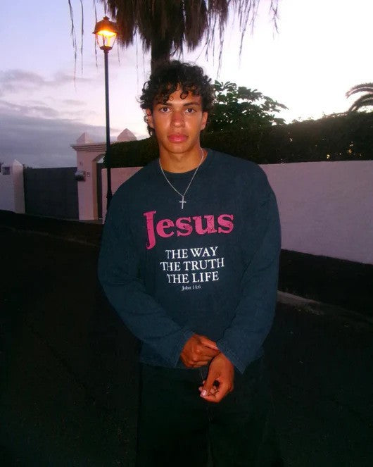 Jesus Is The Way Hoodie T-Shirt With A Crew Neck And Long Sleeves