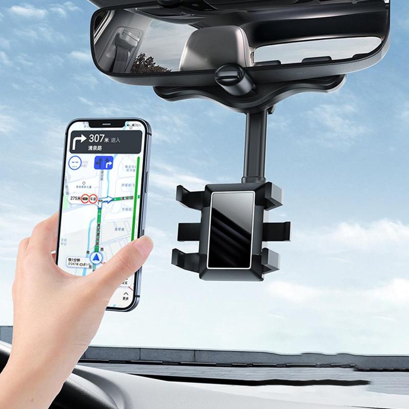 Multifunctional 360 Rear View Mirror For Car Rotatable And Retractable Car Phone Holder