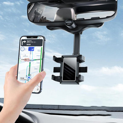 Multifunctional 360 Rear View Mirror For Car Rotatable And Retractable Car Phone Holder