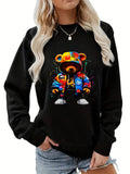 Women's Clothing Heel Wrapped Collar Brushed Hoody Round Neck Cartoon